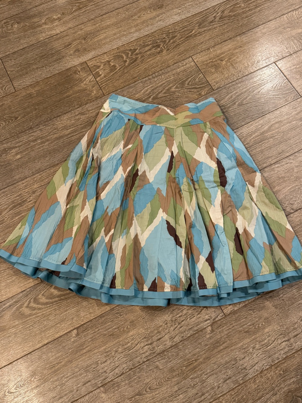 Apt. 9 100% Cotton Blue, Tan, Green & Brown Patterned Circle Skirt size 4